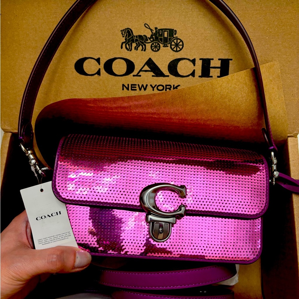 Coach sequin magenta pink purple baguette studio 20 handbag bag new nwt